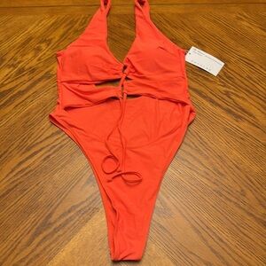 CHYRII Women's Sexy Cutout Lace Up Backless High Cut One Piece NWT